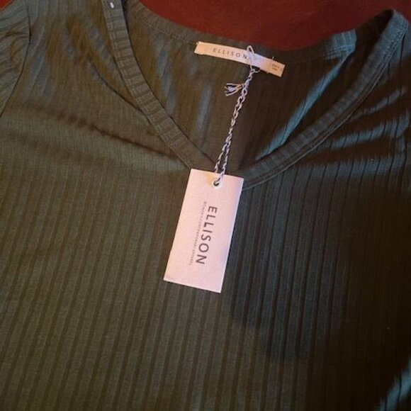 Ellison Womens Olive Green Tiered Short Sleeve Top flared - Picture 2 of 5